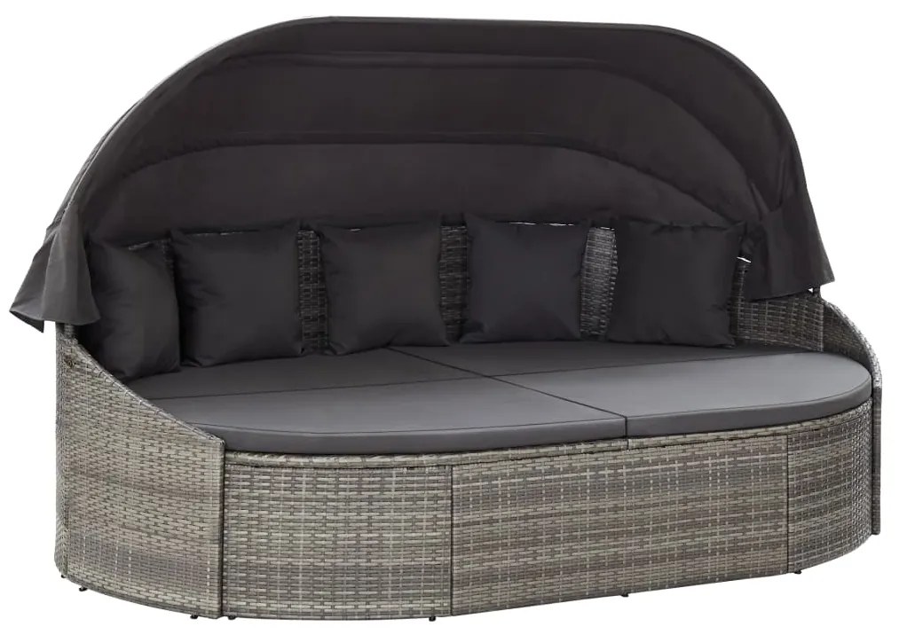 Lettino Prendisole Con Baldacchino İn Polyrattan Grigio /