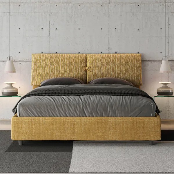 Letto contenitore imbottito 160x210 tessuto Aragona 3 giallo Mados