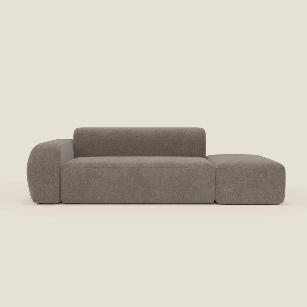 BonBon Divano modulare componibile – Composizione con pouf terminale in tessuto smacchiabile T23 talpa