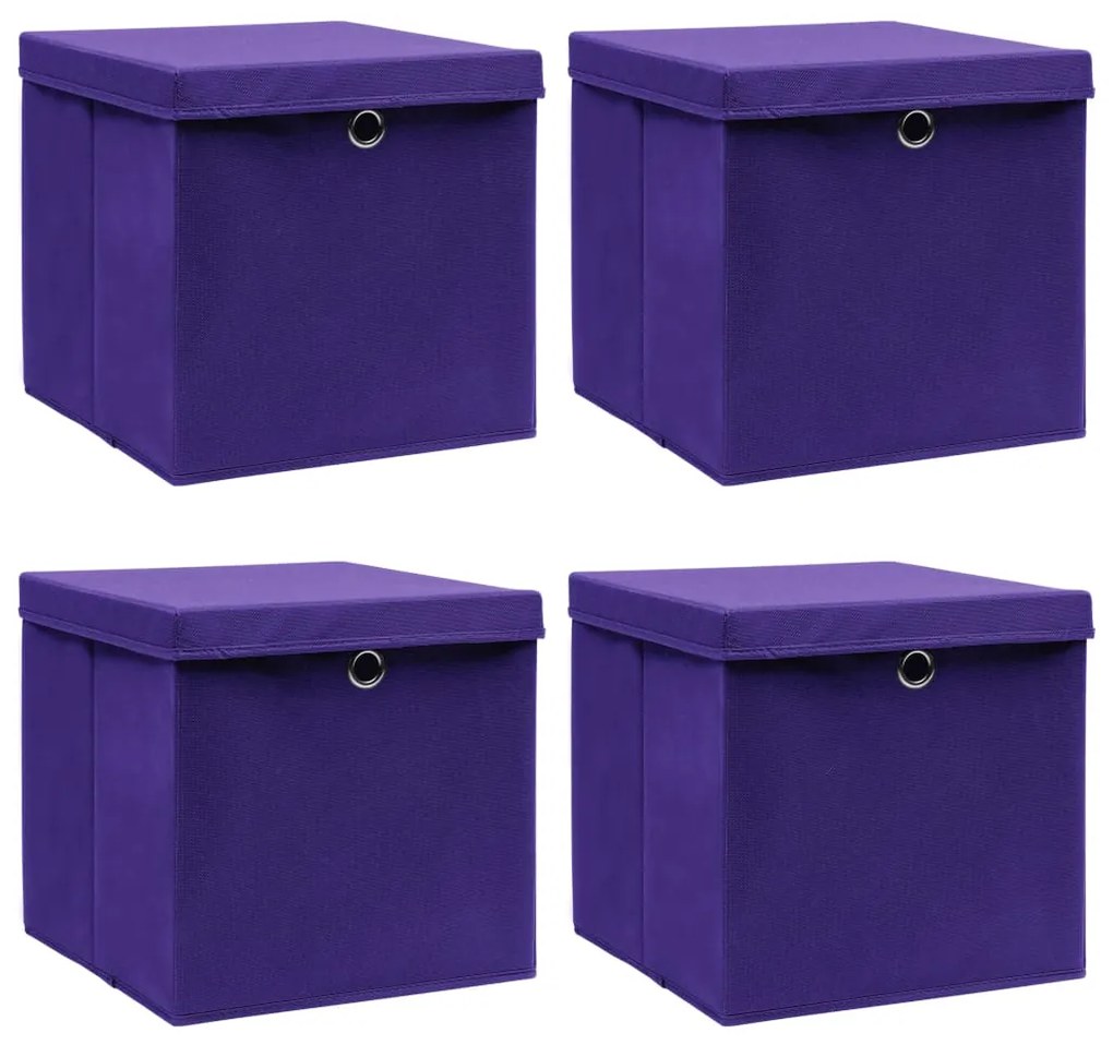 Scatole Portaoggetti Con Coperchi 4pz Viola 32x32x32cm Tessuto /
