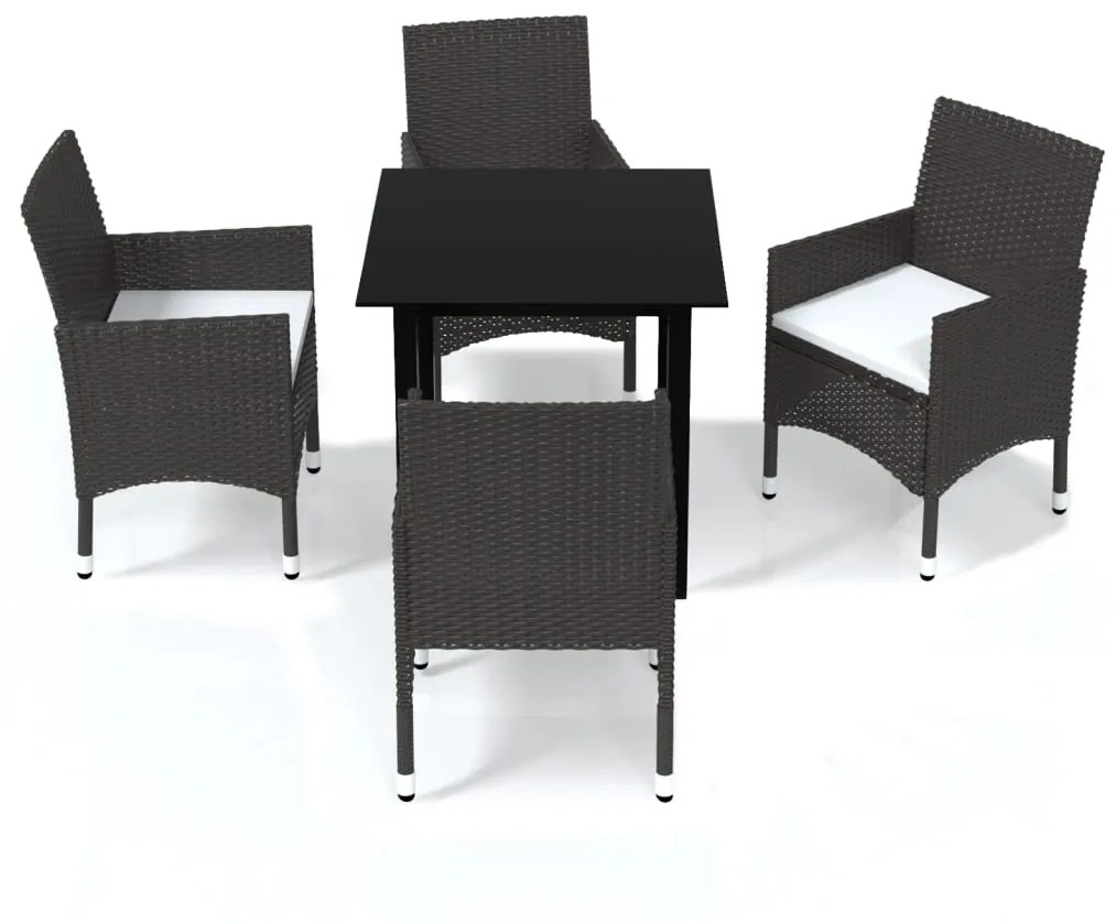 Set da pranzo per giardino 5 pz con cuscini polyrattan marrone