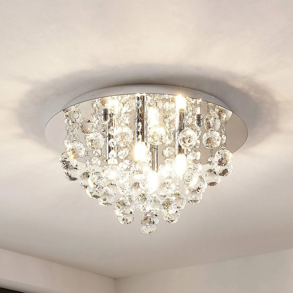 Plafoniera in cristallo Antonino Lindby, dimmerabile, Cromo / Argento, Soggiorno / Sala da pranzo, Cristallo, Moderno, Plafoniera
