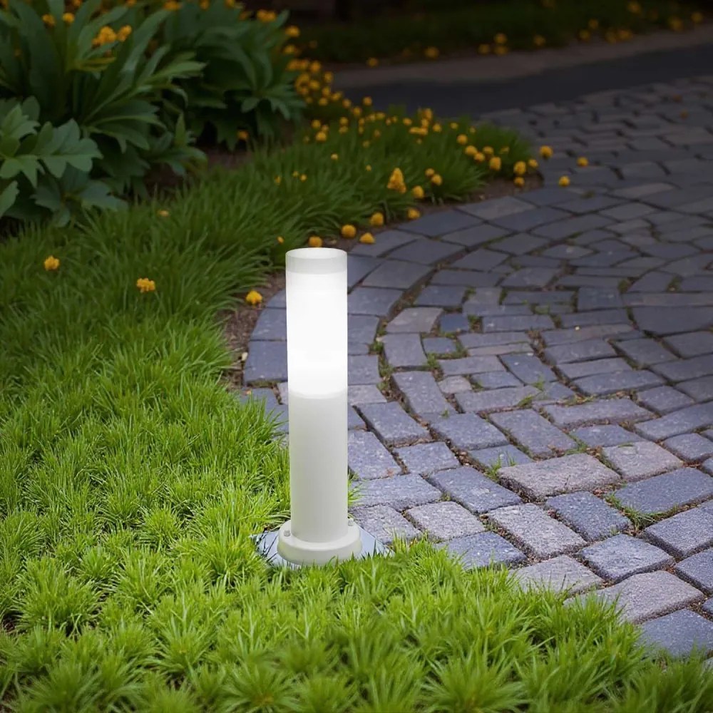 Paletto da Giardino 40cm, acciaio inox BIANCO, IK06, IP54, base E27 Base E27