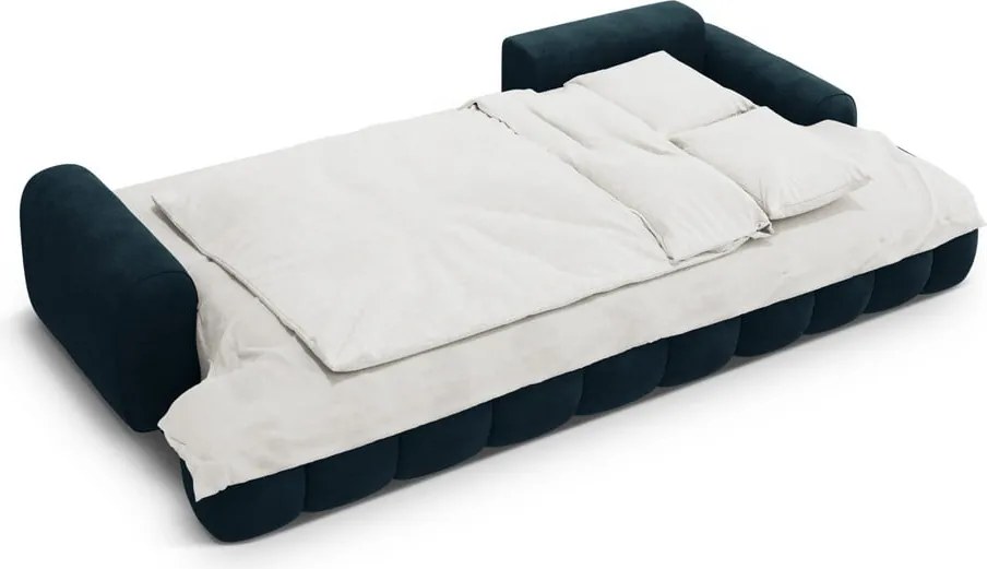 Divano angolare color petrolio allungabile/con contenitore (con penisola a destra/con chaise lounge) con rivestimento in velluto Linz – Cosmopolitan Design