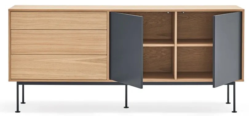 Cassettiera grigio antracite con impiallacciatura in rovere , larghezza 180 cm Yoko - Teulat