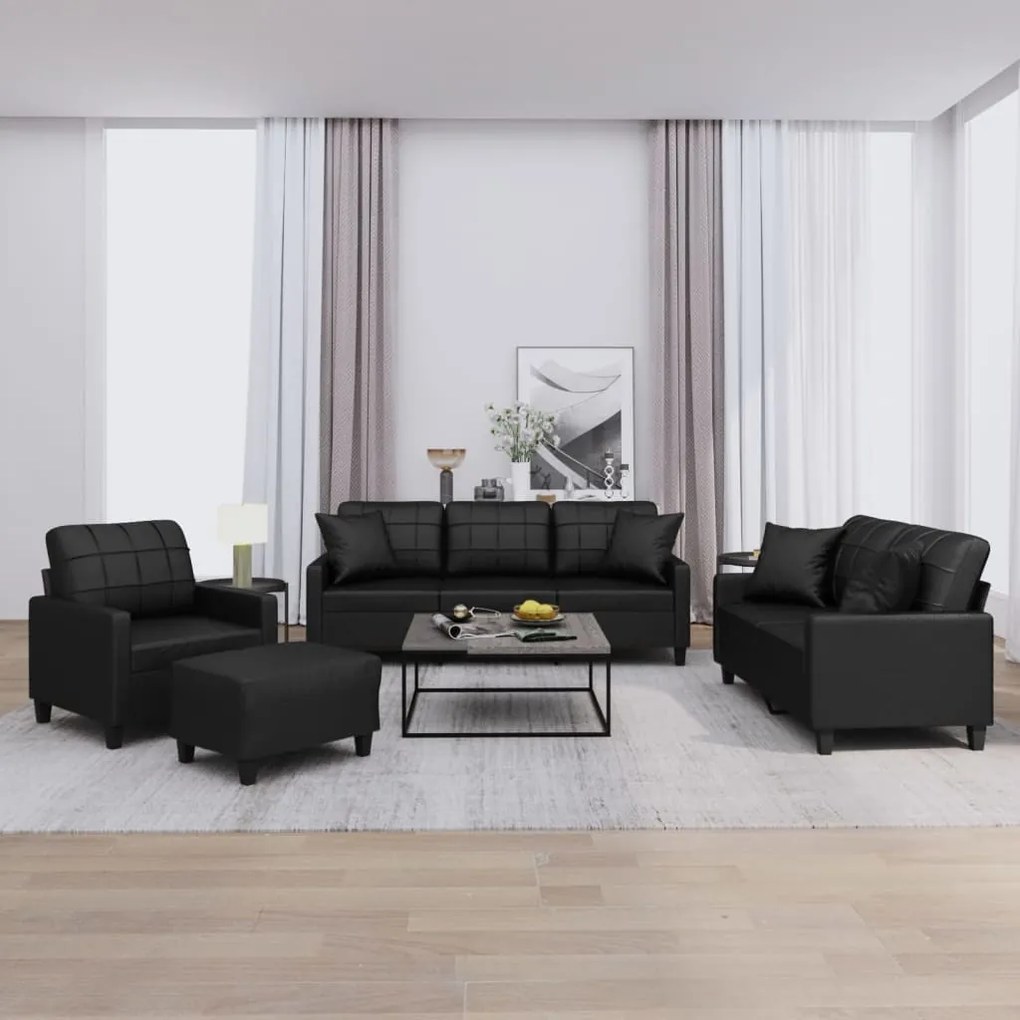 Set di divani 4 pz con cuscini nero in similpelle