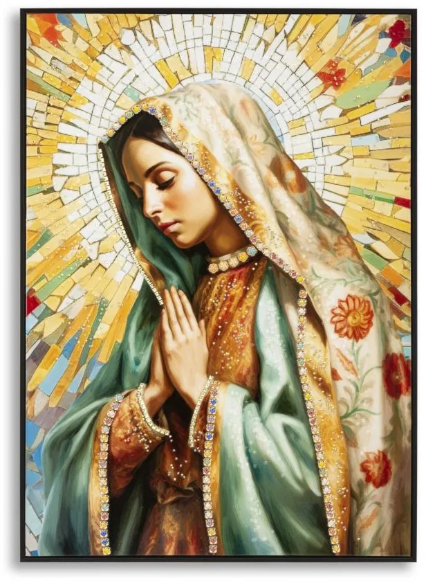 Dipinto Su Tela Laccato Madonna -A- Con Cornice 72X102