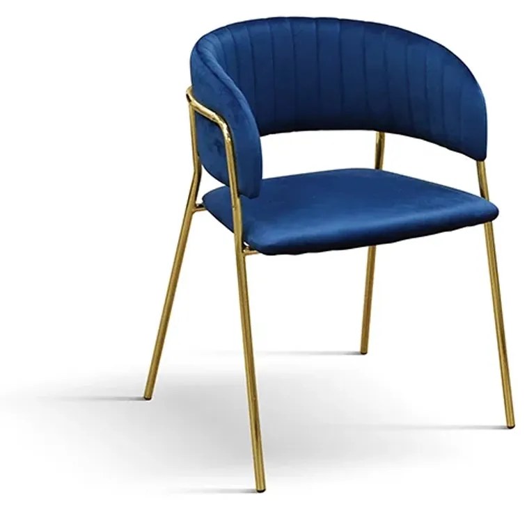 Set di sedie ORCHIES in tessuto effetto velluto blu e struttura in metallo color oro