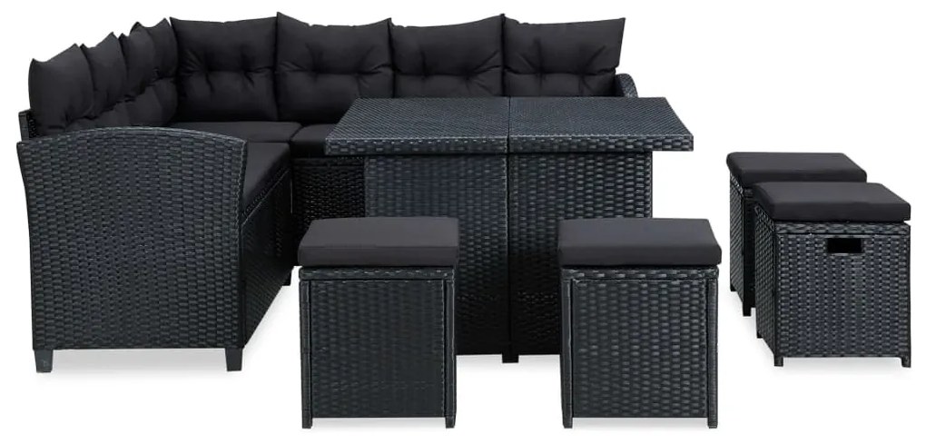 Set Divani da Giardino 6 pz con Cuscini in Polyrattan Nero