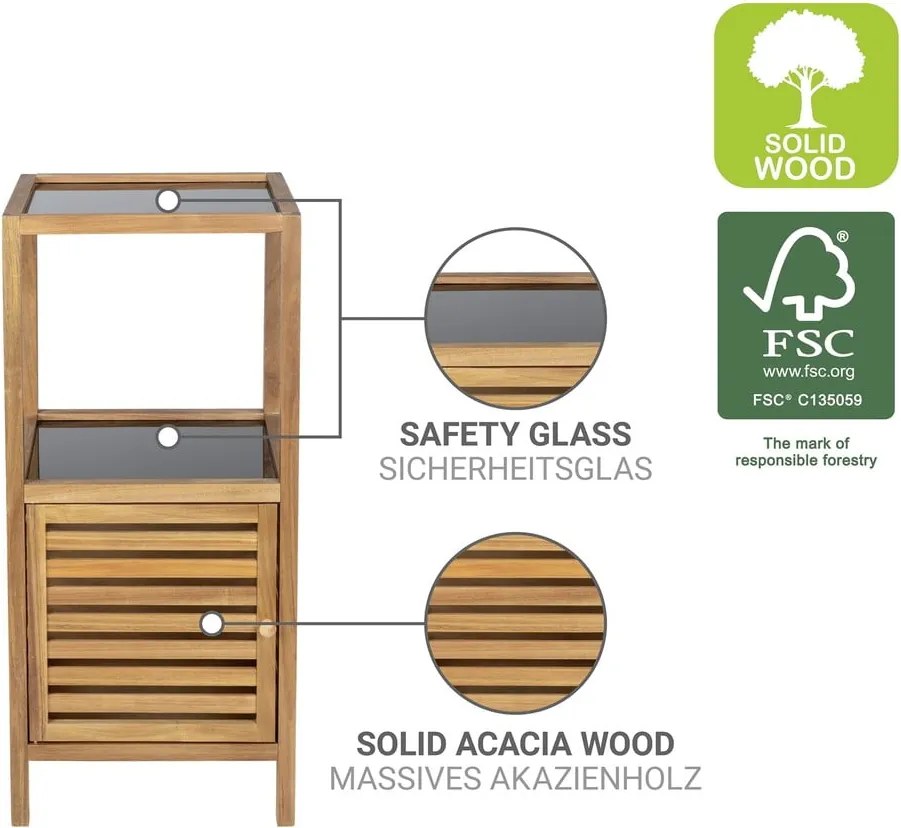 Mobile per bagno nero/di colore naturale in acacia massiccia basso/stretto 39,5x86 cm Fondi – Wenko