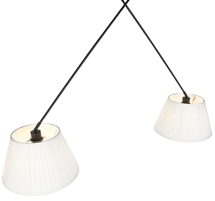 Lampada a sospensione nera con paralumi plissettati crema 35 cm 2 luci - Blitz