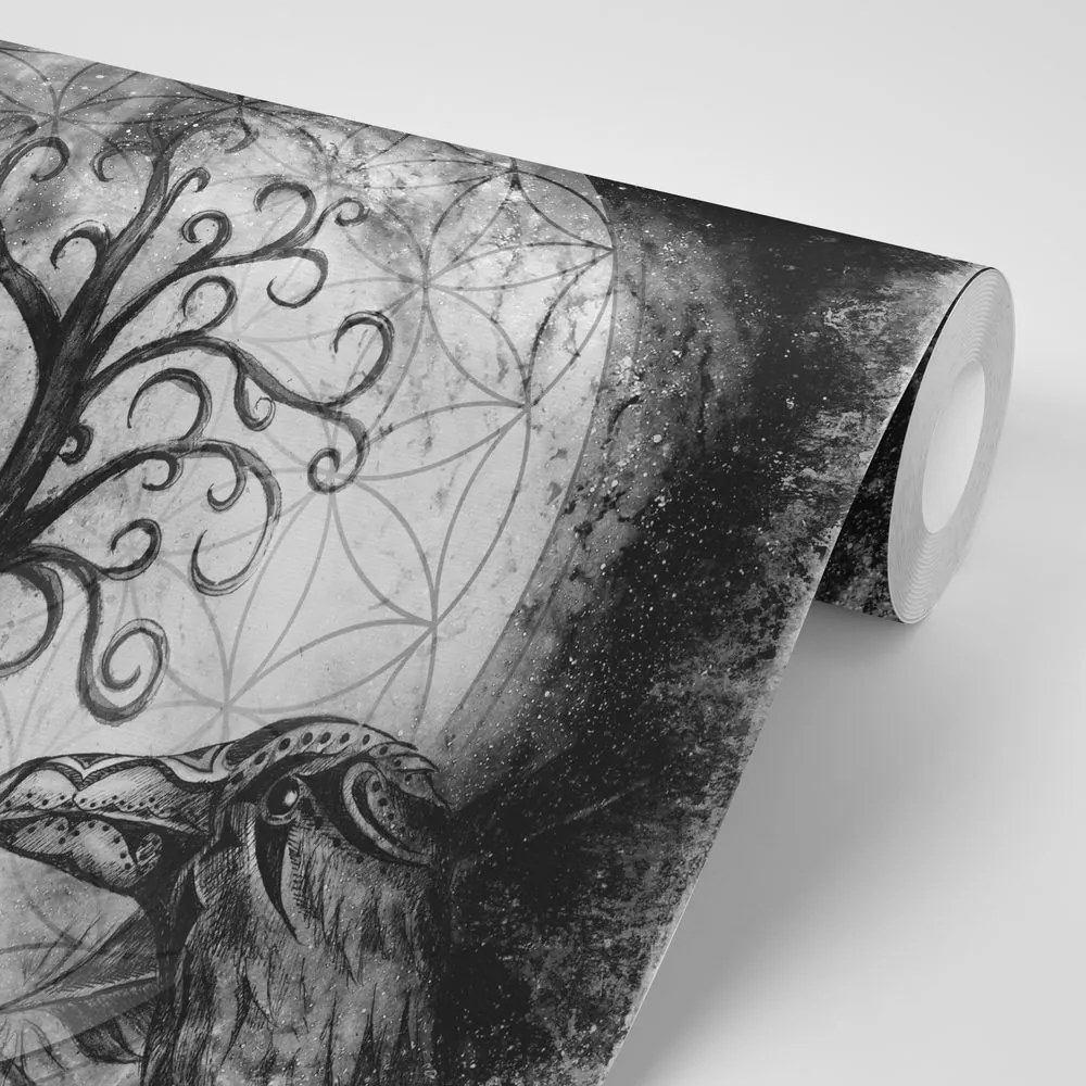 Carta da parati – Albero della vita magico in bianco e nero