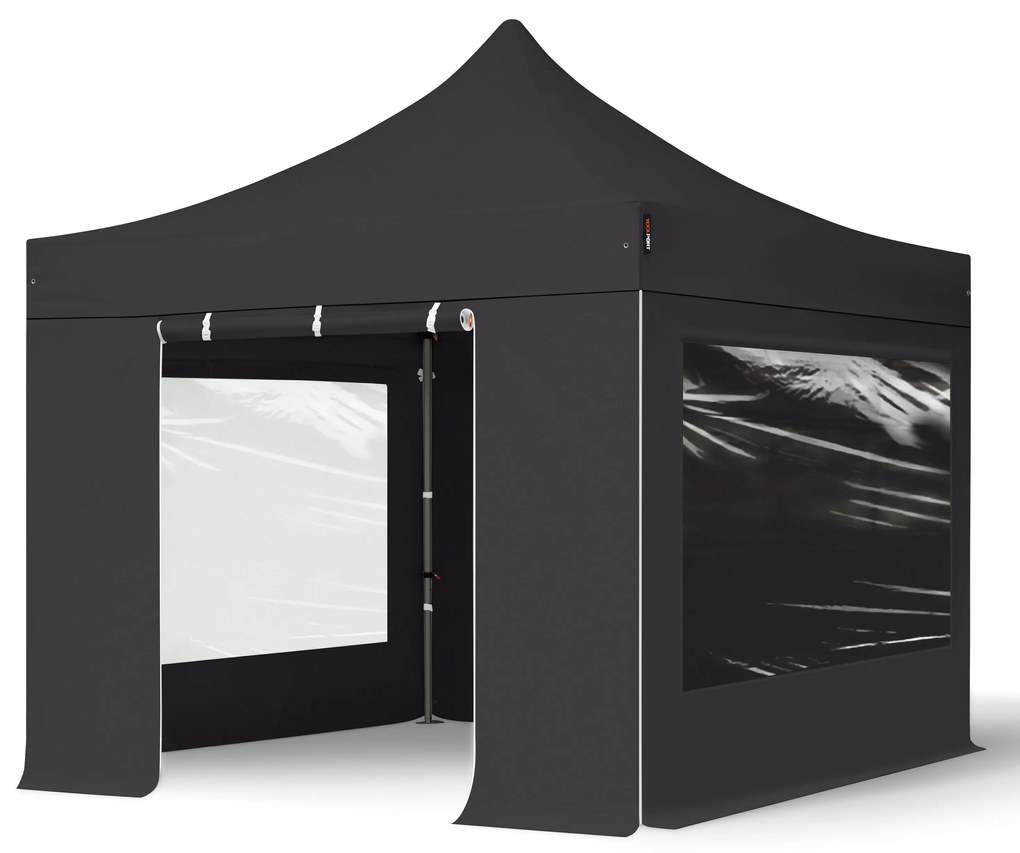 TOOLPORT 3x3m gazebo pieghevole con laterali (finestre panoramiche), PREMIUM acciaio, nero - (600005)