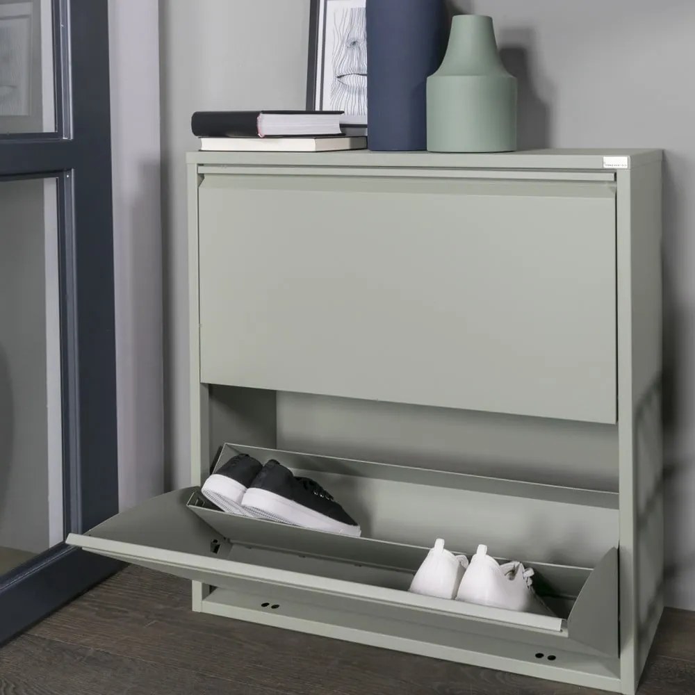 Scarpiera verde polveroso in metallo con ante ribaltabili 75x77,5x22,5 cm Billy – Spinder Design