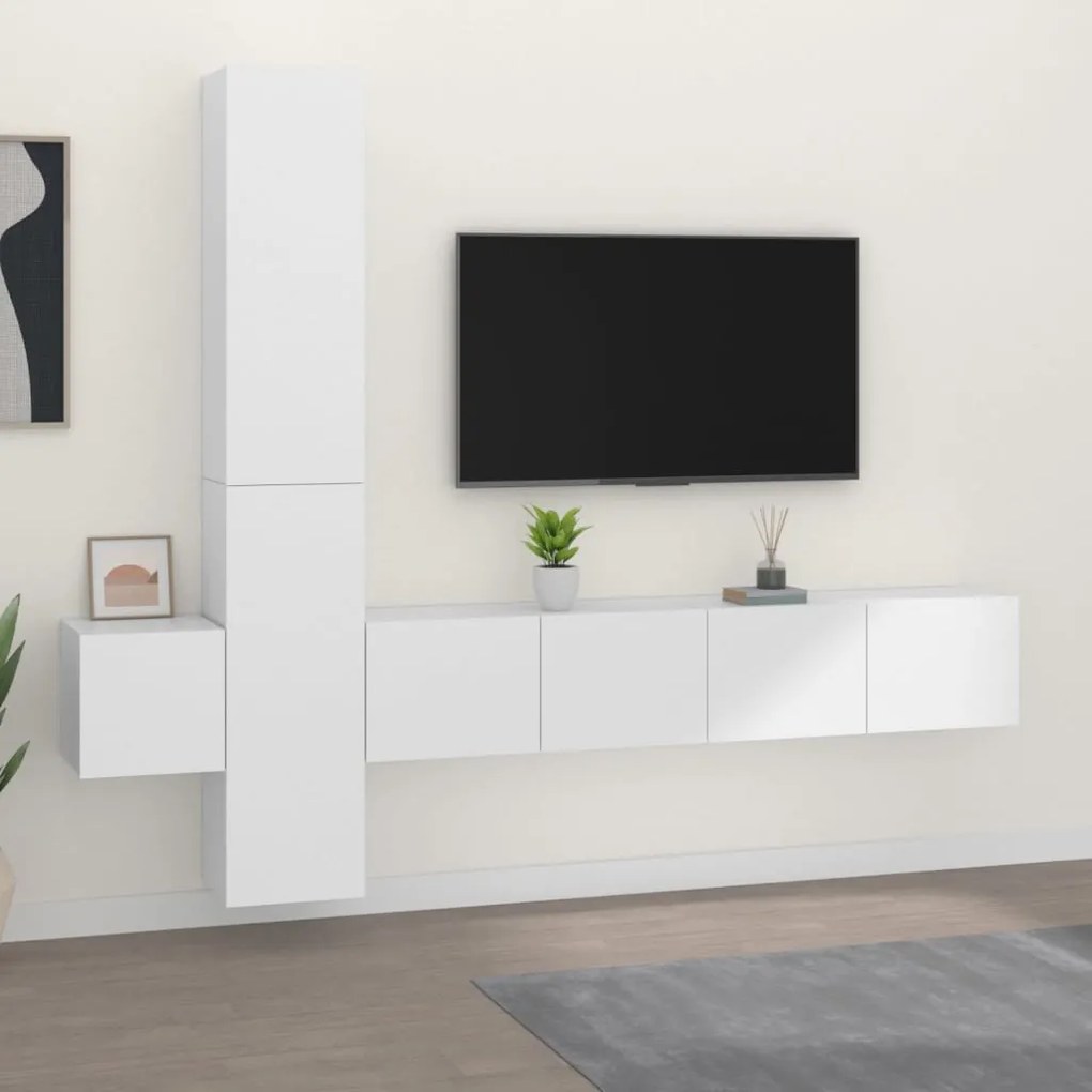 Set di mobili porta tv 5 pz bianco in legno multistrato