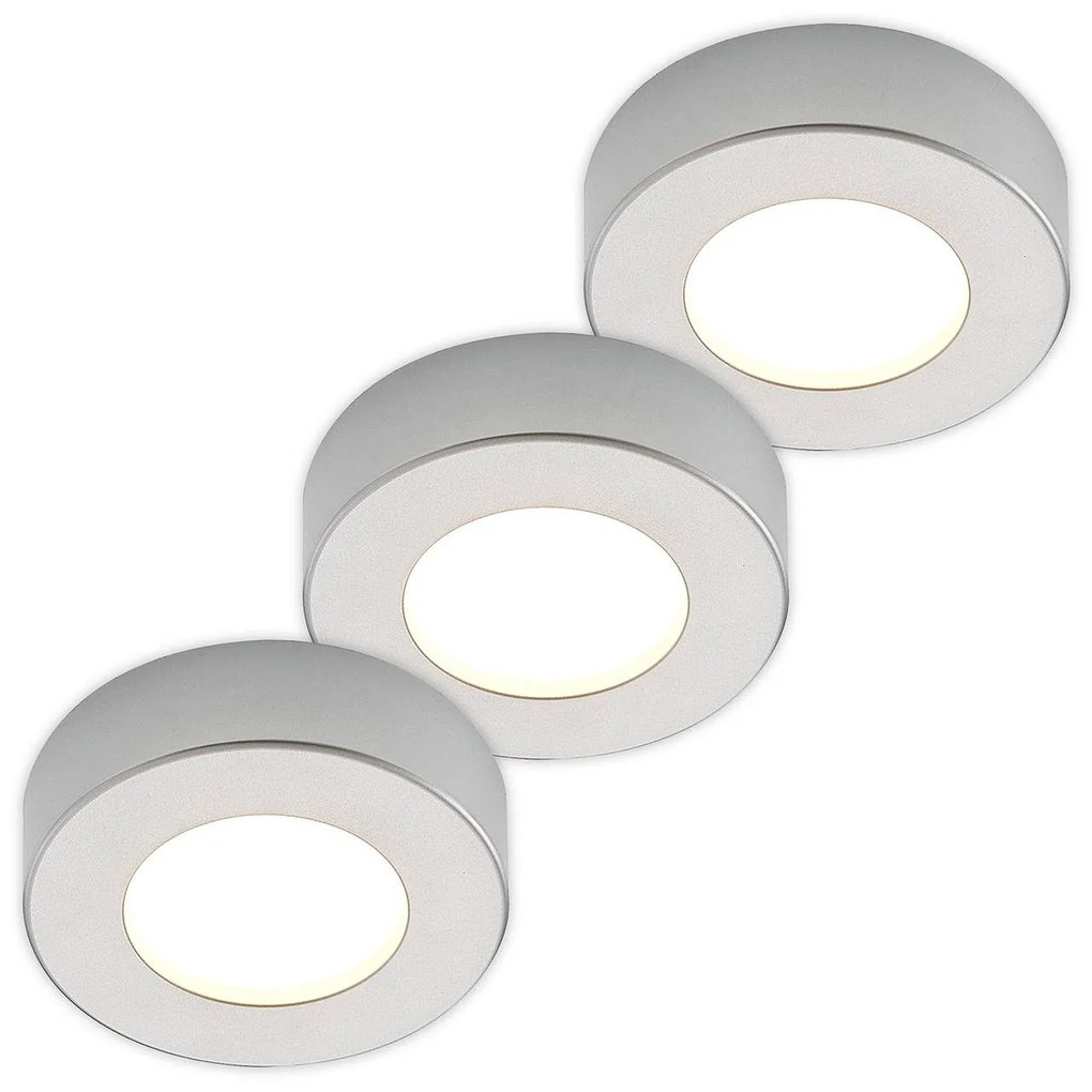 Prios plafoniera LED Edwina, argento, 12 cm, set di 3