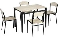 Set da Pranzo Tavolo Rettangolare e 4 Sedie in Acciaio e MDF Nero e Rovere