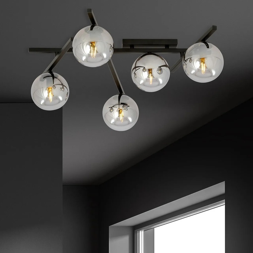 Lampadario da Soffitto in Acciaio e Vetro SMART 5 Nero 5xE14