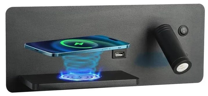 Immax 08288L-LED Applique con ripiano, USB e ricarica wireless LED/3W/230V + LED/3W