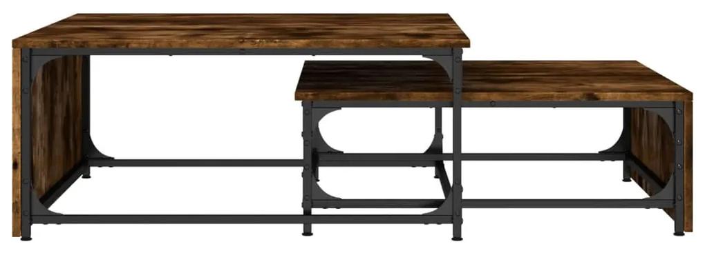 Tavolini impilabili 2pz rovere fumo legno multistrato e metallo