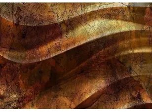 Carta da parati - Liquid gold - abstract wavy composition with leaf patterns Standard 250x175