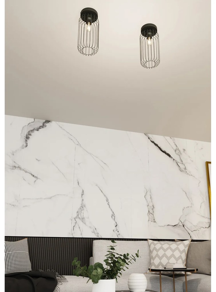 Plafonriera Minimal Industrial Vulcano 1 Luce Nera