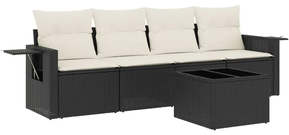 Set divani da giardino 5 pz con cuscini in polyrattan nero