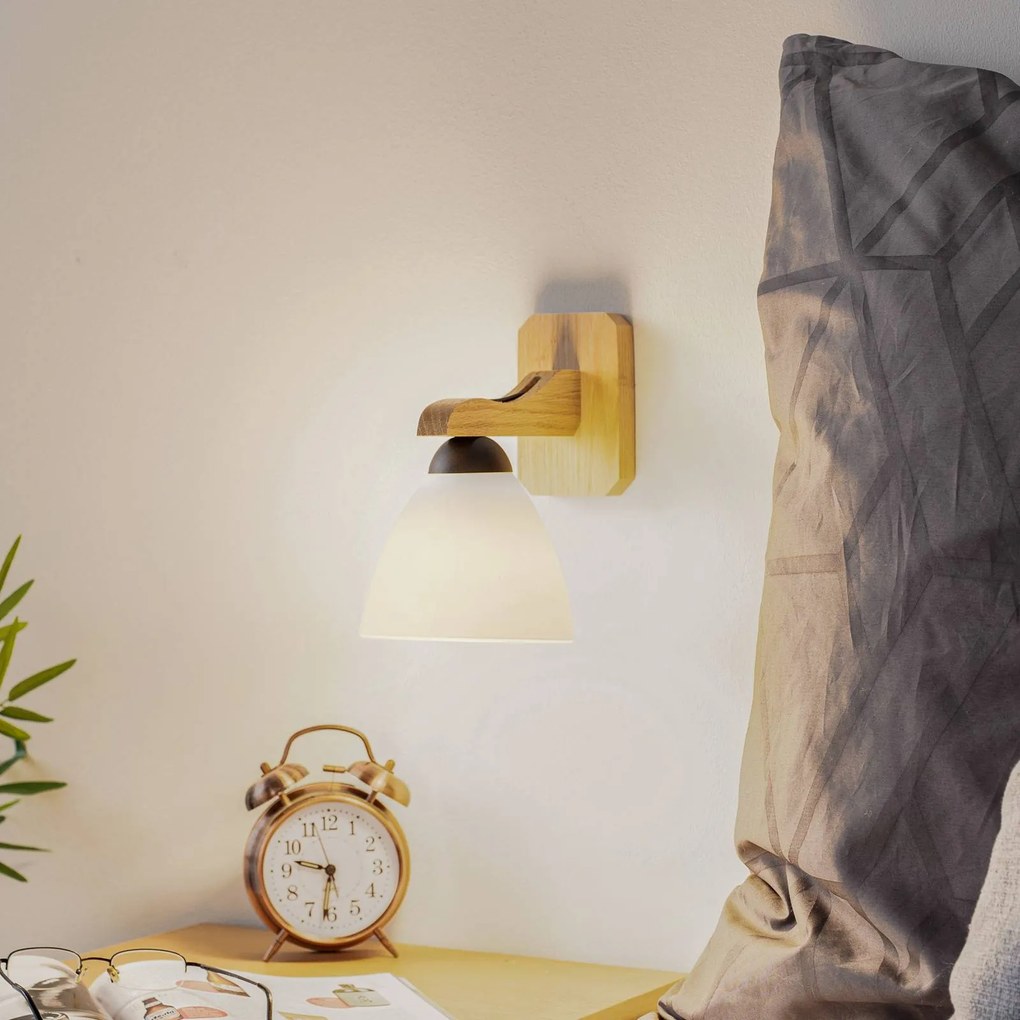 Lamkur Applique Haro con paralume in vetro, rovere/bianco