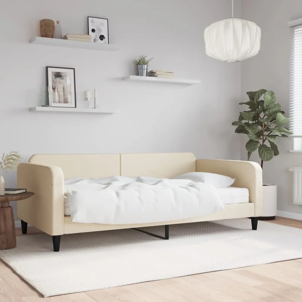 Divano Letto Con Materasso Crema 80x200 Cm İn Tessuto /