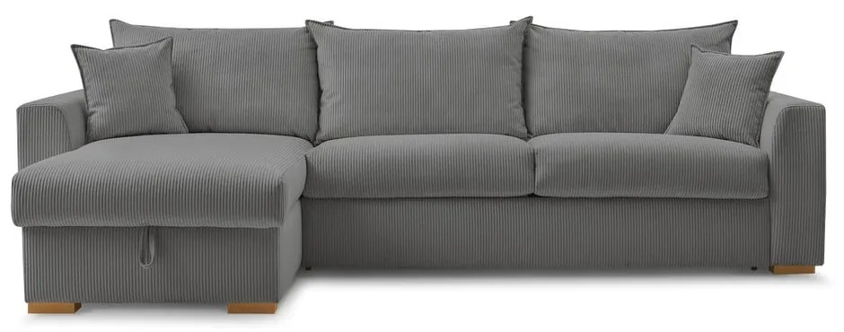 Divano angolare grigio allungabile (con composizione variabile) con rivestimento in velluto a coste Augustin – Bobochic Paris