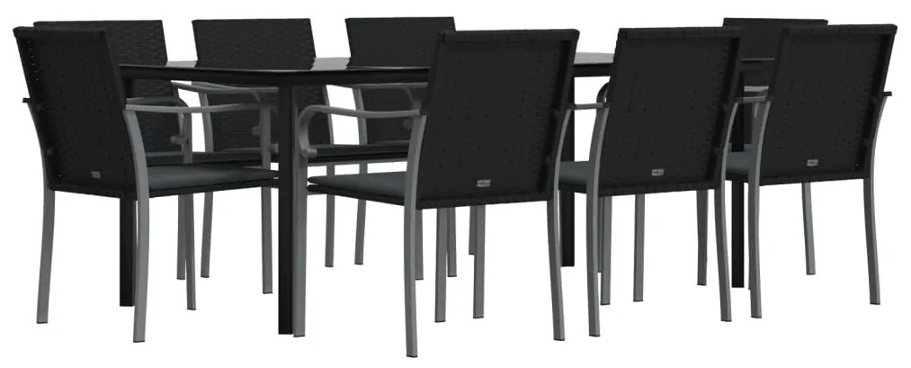 Set pranzo da giardino 9 pz con cuscini in polyrattan e acciaio