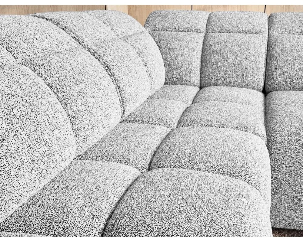 Divano angolare grigio chiaro allungabile/con contenitore (con penisola a sinistra/a L) e rivestimento in bouclé Falconn – ELTAP