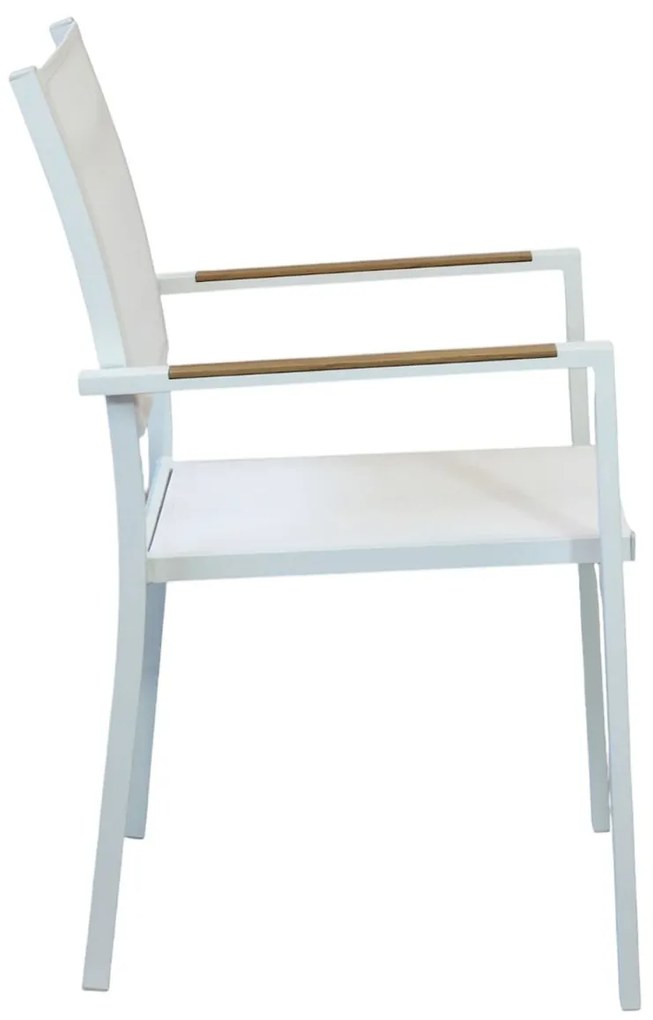 IMPACTO - poltrona impilabile in alluminio bianco o antracite con braccioli effetto legno