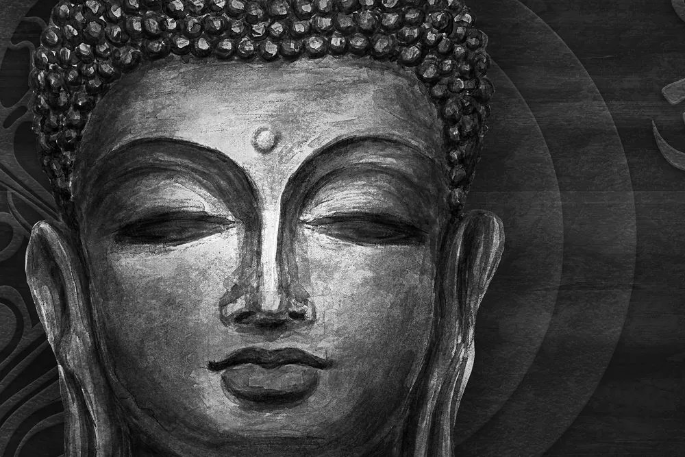 Quadro su tela – Viso del Buddha in bianco e nero
