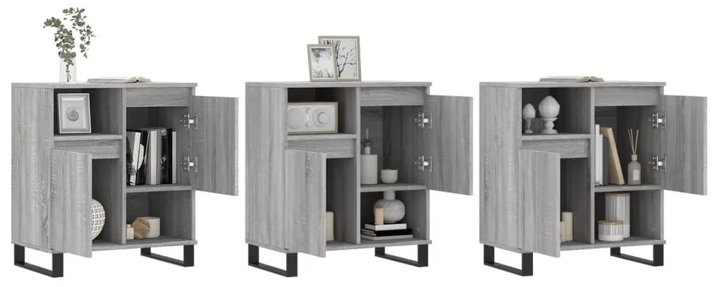 Credenze 3 pz grigio sonoma in legno multistrato