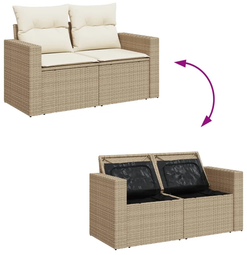 Set Divani da Giardino 11 pz con Cuscini Beige in Polyrattan