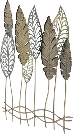 Pannello Decorativo In Ferro E Legno Foglie 75x2,5x87 Cm Oro E Argento Ver.C