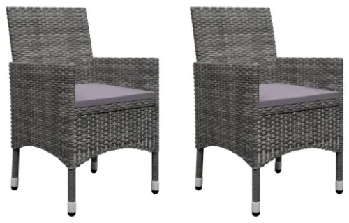 Set Bistrot Giardino 3 pz Polyrattan e Vetro Temperato Grigio