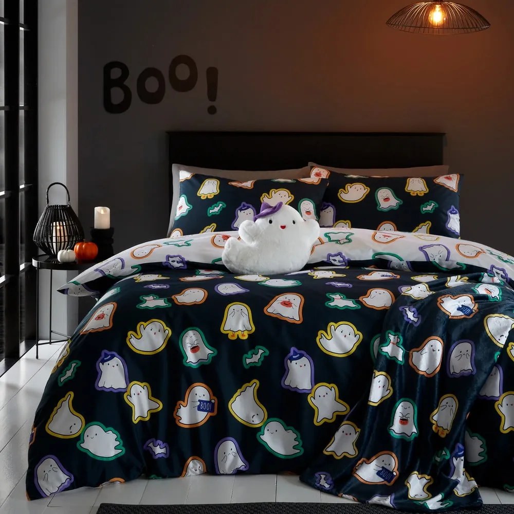 Coperta nera in micropile a tema Halloween 130x170 cm Halloween Ghosts – Catherine Lansfield