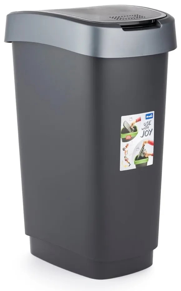 Cestino in plastica riciclata argento-nero 25 l Twist - Rotho