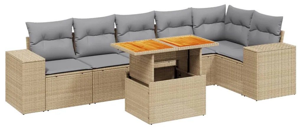 Set divani da giardino 7 pz con cuscini beige in polyrattan