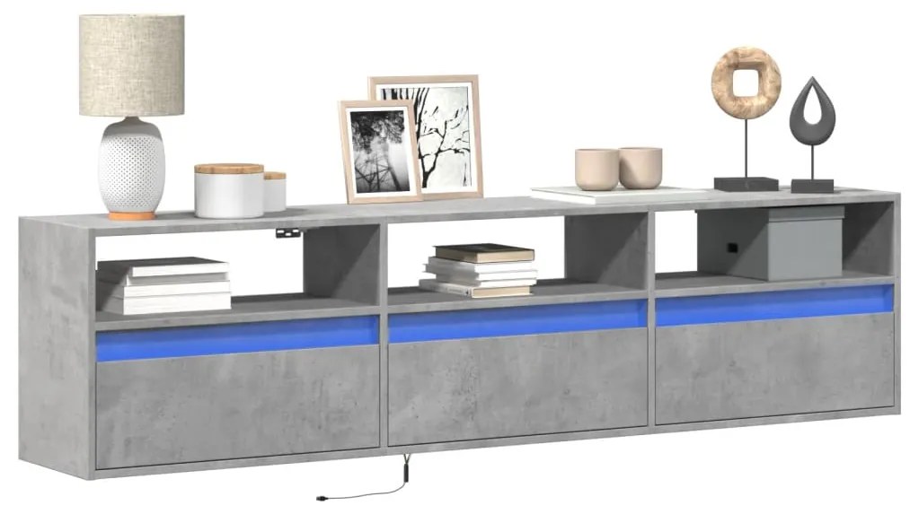 Mobile Tv A Parete Con Led Grigio Cemento 180x31x45 Cm /