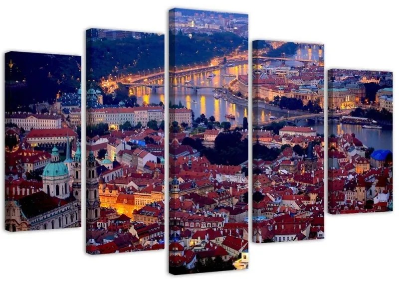 Quadro su tela 5 pannelli Ponti della città di Praga  Dimensioni 100x70