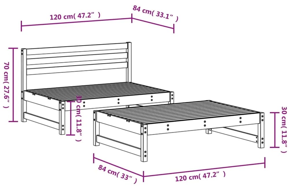 Set Salotto da Giardino 2 pz in Legno Massello di Pino