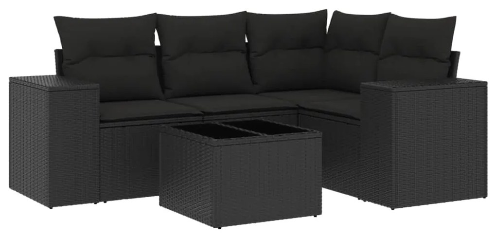 Set divani da giardino 5 pz con cuscini in polyrattan nero