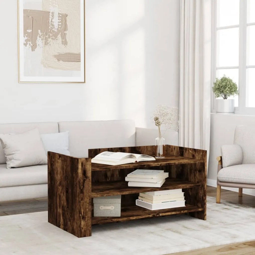 Tavolino Salotto Rovere Fumo 100x50x50 Cm İn Legno Multistrato /