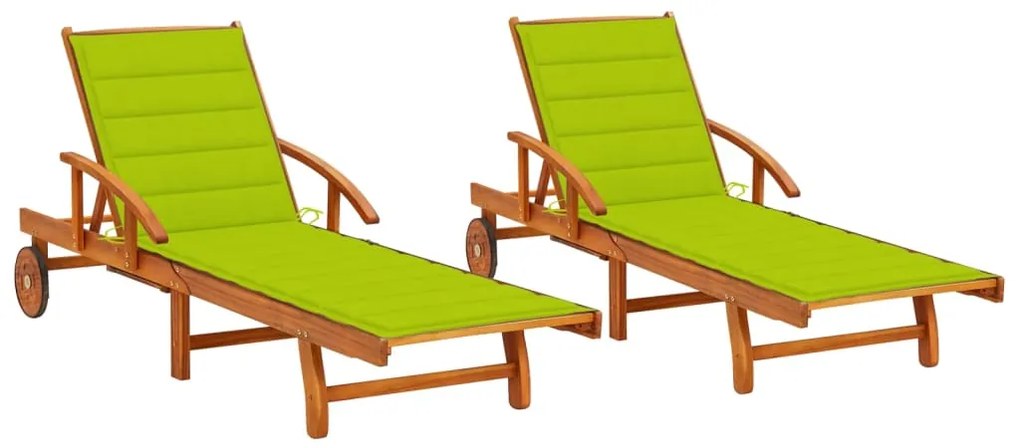 Sdraio 2 Pz Con Cuscini İn Legno Massello Di Acacia /