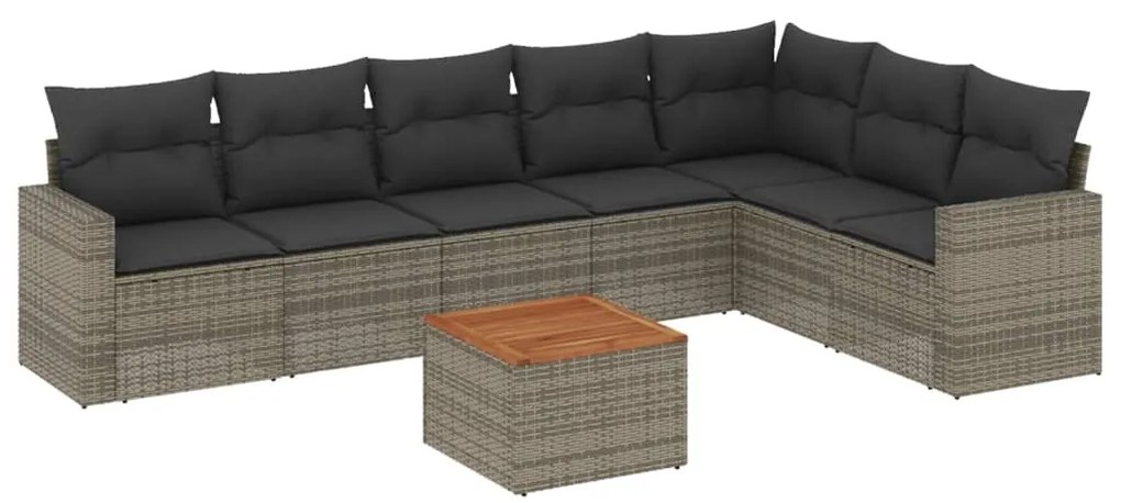 Set Divano da Giardino 8 pz con Cuscini Grigio in Polyrattan