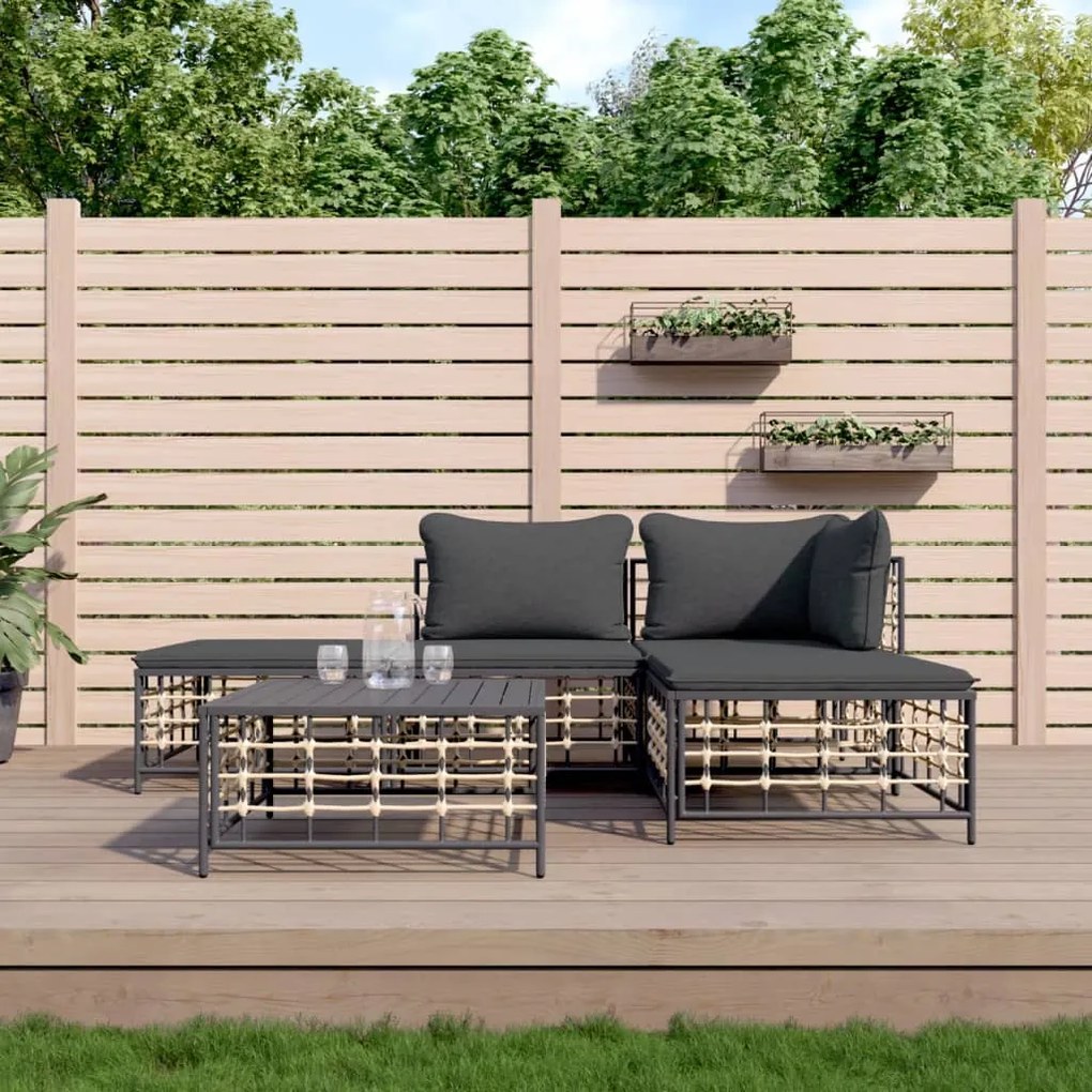 Set divani da giardino 5 pz con cuscini antracite in polyrattan