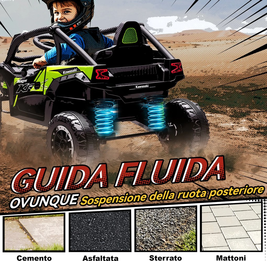 Macchina Elettrica per Bambini 3-5 Anni 12V con Licenza Kawasaki Doppio Motore Telecomando e Musica Nero...